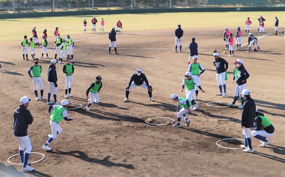 小学生野球講習、本校部員がお手伝い